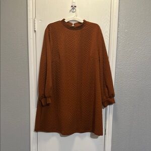 Casual Brown Long Sleeve Dress with Bishop Sleeves